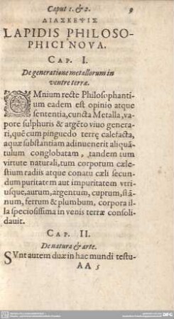 Cap. I. De generatione metallorum in ventre terrae.