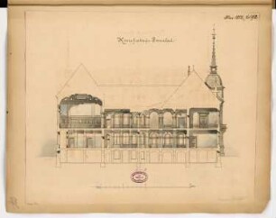 Landratsamt (Kreishaus), Prenzlau Monatskonkurrenz Mai 1883: Längsschnitt; Maßstabsleiste