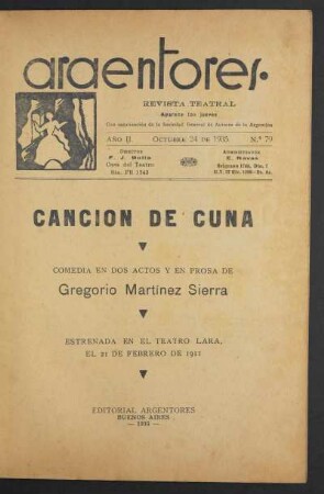 1935007900: Canción de cuna : comedia en dos actos y en prosa