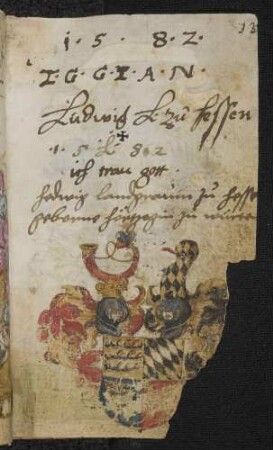 Wappen: Landgraf Ludwig (der Ältere) von Hessen(-Marburg), (1537-1604), Eintrag 1582