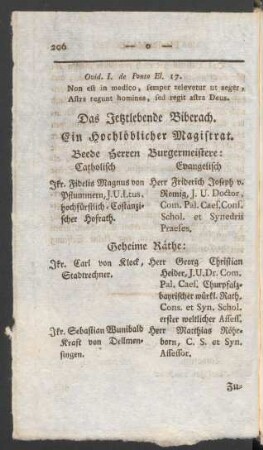 Das Jetztlebende Biberach. Ein Hochlöblicher Magistrat