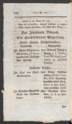Das Jetztlebende Biberach. Ein Hochlöblicher Magistrat