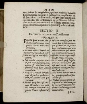 Sectio II. De Tutela Summarum Potestatum.