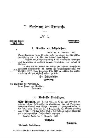 I. Vorlegung des Entwurfs.