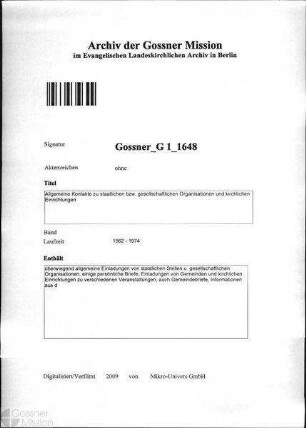 Allgemeine Kontakte zu staatlichen bzw. gesellschaftlichen Organisationen und kirchlichen Einrichtungen