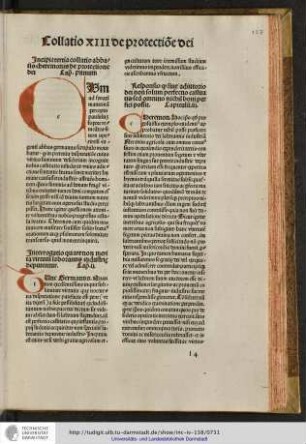 Incipit tertia collatio abbatis Cheremonis de protectione dei.