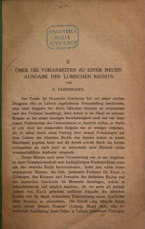 Über die Vorarbeiten zu einer neuen Ausgabe des Lübischen Rechts