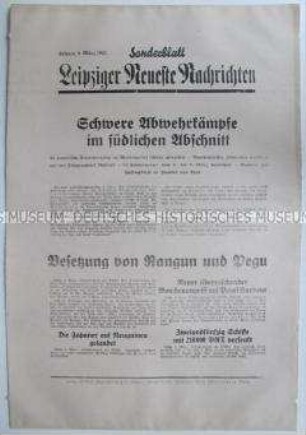 Sonderblatt der "Leipziger Neuesten Nachrichten" zum Kriegsverlauf an der Ostfront, in Nordafrika und in Ostasien