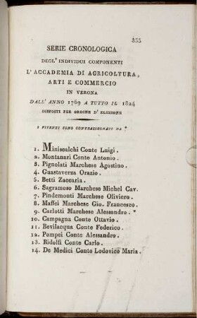 Serie Cronologica degl' Individui Componenti L'Accademia di Agricoltura, arti e Commercio in Verona dall' anno 1769 a tutto il 1824