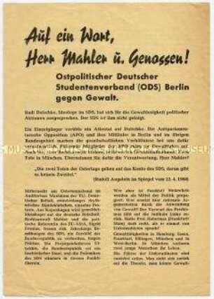 Flugblatt eines konservativen Studentenbundes gegen den SDS und die APO