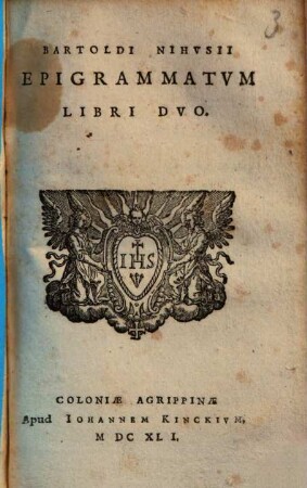 Bartoldi Nihvsii Epigrammatvm Libri Dvo