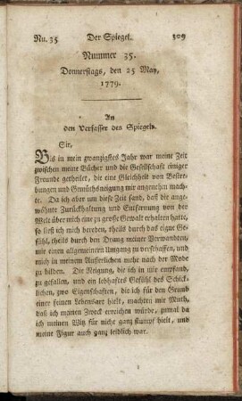 Nummer 35. Donnerstags, den 25. May, 1779. - Nummer 36. Sonnabends, den 29. May, 1779.