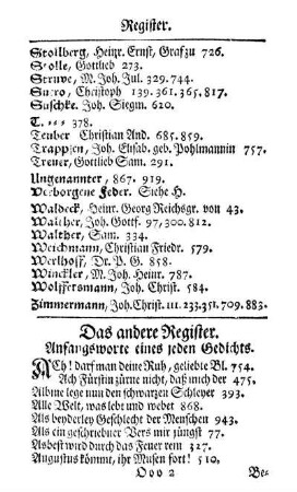 Das andere Register. Anfangsworte eines jeden Gedichts.