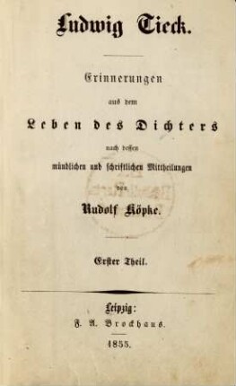 1. Theil: Ludwig Tieck