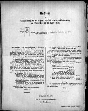 Anlage: Nachtrag zur Tagesordnung, 9. März 1880