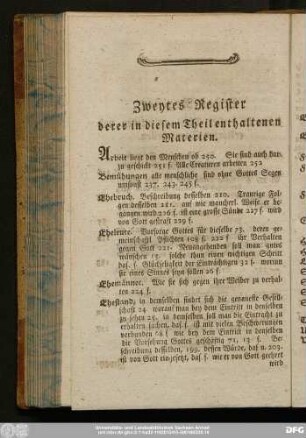 Zweytes Register derer in diesem Theil enthaltenen Materien.