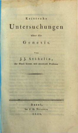 Kritische Untersuchungen über die Genesis