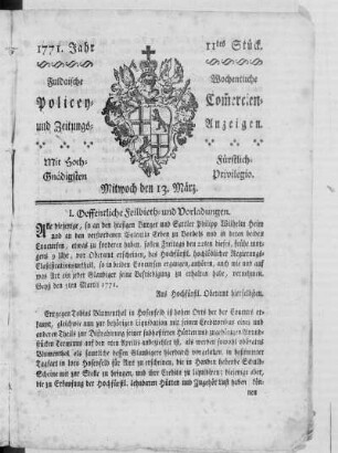 11tes Stück, Ausgabe vom 13. März 1771
