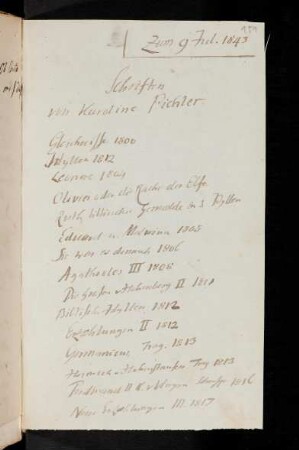 151r-151v, Zum 9. Jul. 1843. Schriften von Karoline Pichler.