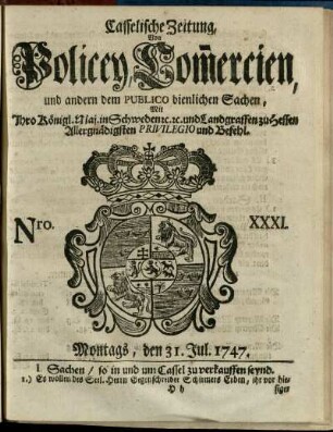 Nro. XXXI, Montags, den 31. Jul. 1747