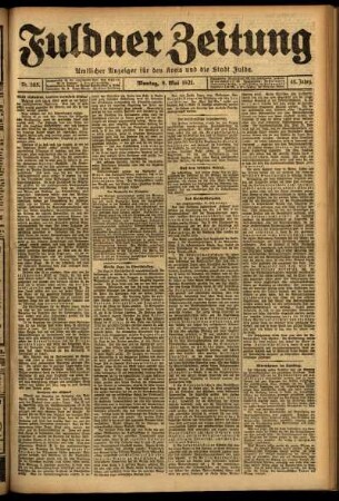 Erste Ausgabe vom Montag, den 09. Mai 1921.