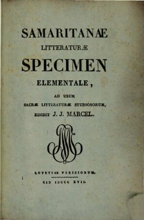 Samaritanae litteraturae specimen elementale