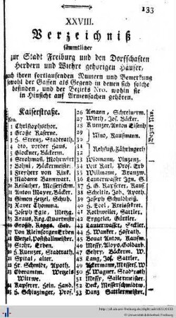Verzeichniß sämmtlicher zur Stadt Freiburg ... gehörigen Häuser