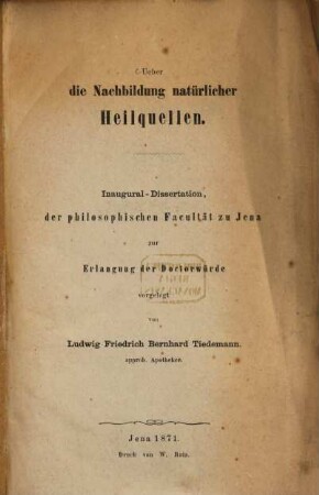Über die Nachbildung natürlicher Heilquellen