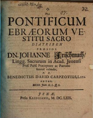De pontificum Ebraeorum vestitu sacro diatriben