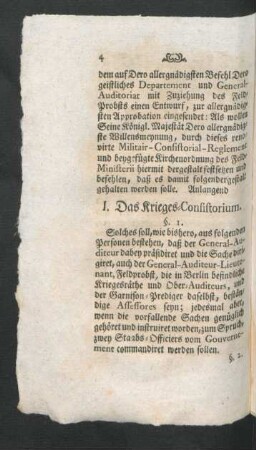 I. Das Krieges-Consistorium.