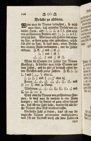 116-137, Brüche zu: Addiren, Subtrahiren, Multipliciren, Dividiren.
