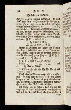 116-137, Brüche zu: Addiren, Subtrahiren, Multipliciren, Dividiren.