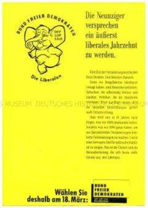 Flugblatt des Bundes Freier Demokraten zur Volkskammerwahl in der DDR am 18. März 1990