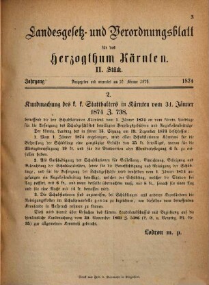 Landes-Gesetz- und Verordnungsblatt für das Herzogthum Kärnten. 1874