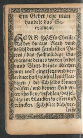 Ein Gebet/ ehe man handelt das Sacrament.