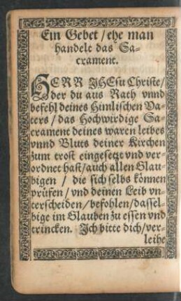 Ein Gebet/ ehe man handelt das Sacrament.