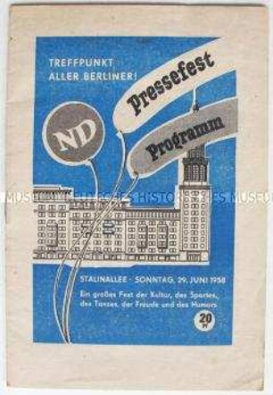 Programm des Pressefestes der Tageszeitung "Neues Deutschland"