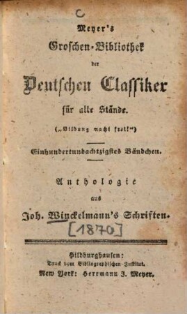Anthologie aus Joh. Winckelmann's Schriften