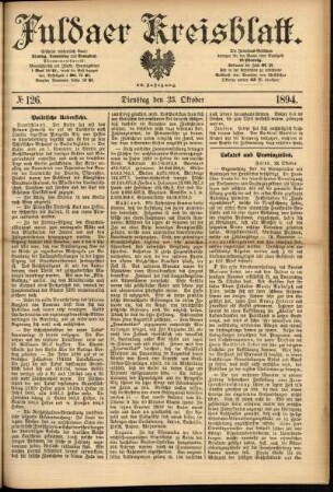 Erste Ausgabe vom Dienstag, den 23. Oktober 1894.