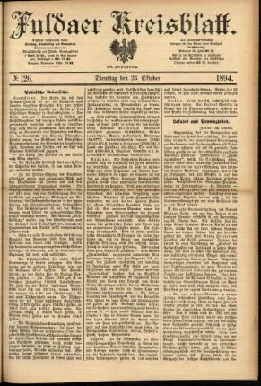 Erste Ausgabe vom Dienstag, den 23. Oktober 1894.