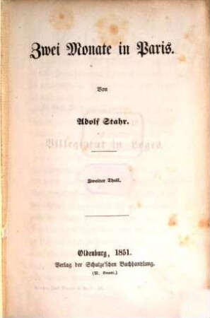 Zwei Monate in Paris : von Adolf Stahr, 2
