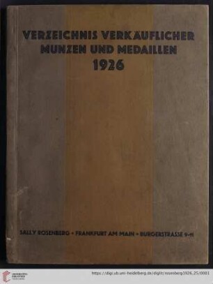 Nr. 25: Verzeichnis verkäuflicher Münzen und Medaillen