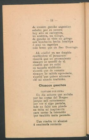 Chascos gauchos : Cantado por cifra