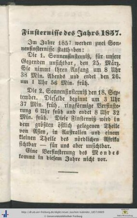 Finsternisse des Jahres 1857.