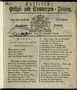Nr. 1, Mittwoch, den 3ten Januar 1816