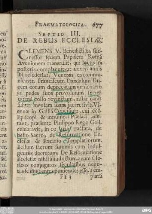Sectio III. De Rebus Ecclesiae.