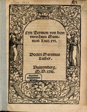 Eyn Sermon von dem vnrechten Mammon
