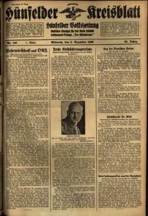Erste Ausgabe vom Mittwoch, den 09. Dezember 1936.
