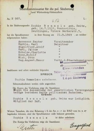 Remmele, Sophie, geb. Seitz