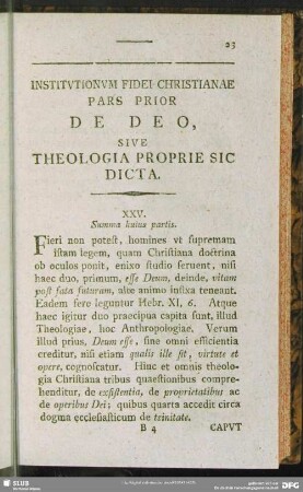Institutionum Fidei Christianae Pars Prior De Deo, Sive Theologia Propie Sic Dicta